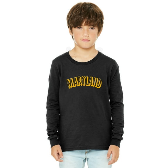 Daxton Youth Long Sleeve Maryland Basic Tshirt - Black Gold, Small