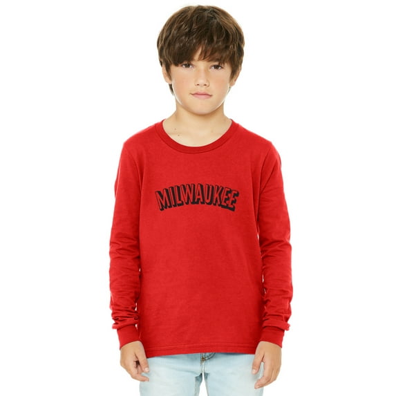Daxton Youth Long Sleeve Milwaukee Basic Tshirt - Red Black, Small