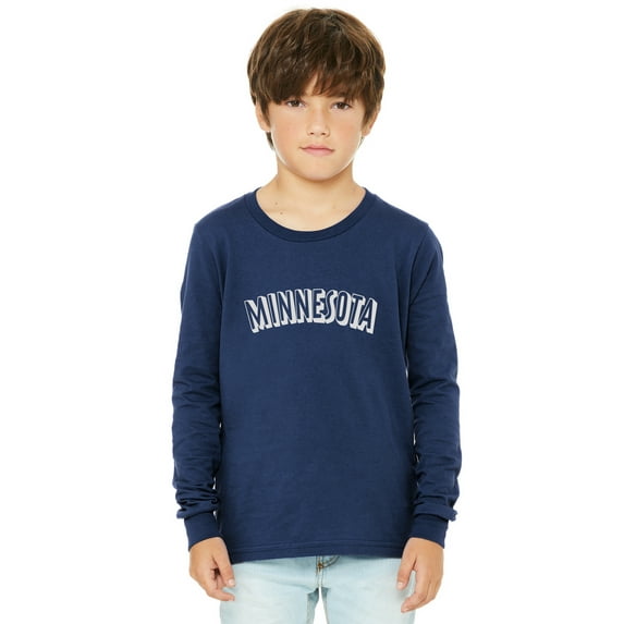 Daxton Youth Long Sleeve Minnesota Basic Tshirt - Navy White, Medium