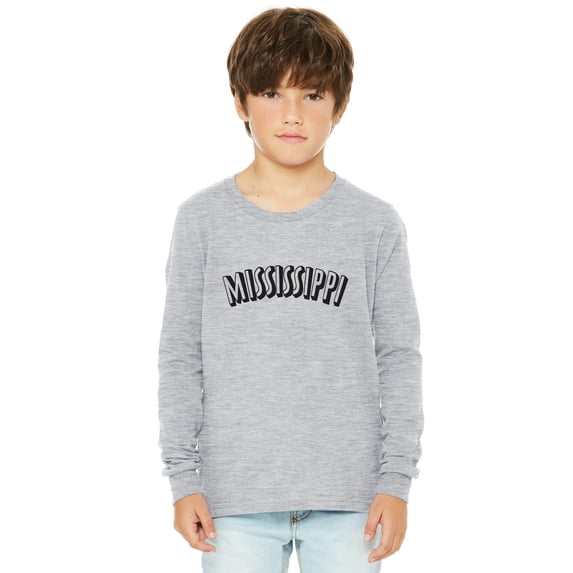 Daxton Youth Long Sleeve Mississippi Basic Tshirt - Heather Gray Black, Medium