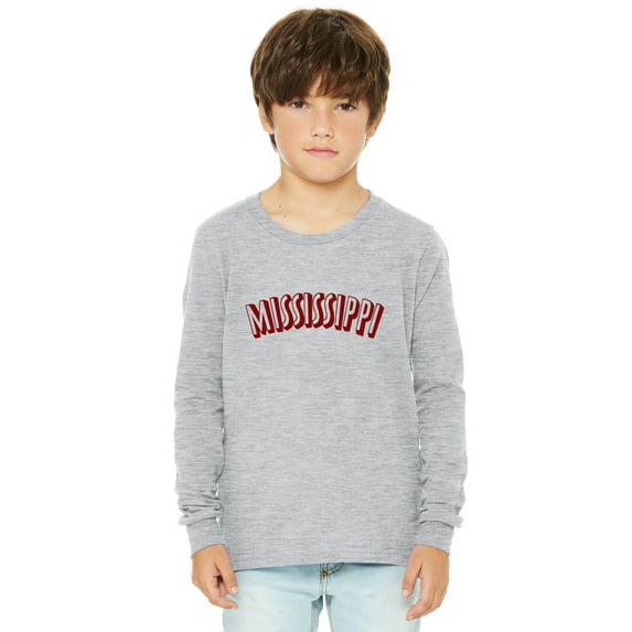 Daxton Youth Long Sleeve Mississippi Basic Tshirt - Heather Gray Burgundy, Small