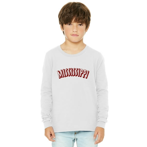 Daxton Youth Long Sleeve Mississippi Basic Tshirt - White Burgundy, Medium