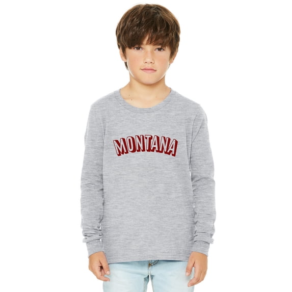 Daxton Youth Long Sleeve Montana Basic Tshirt - Heather Gray Burgundy, Medium