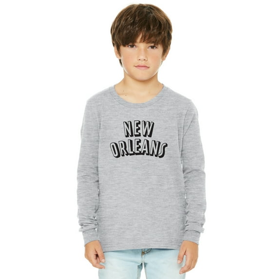 Daxton Youth Long Sleeve New York Basic Tshirt - Heather Gray Black, Medium