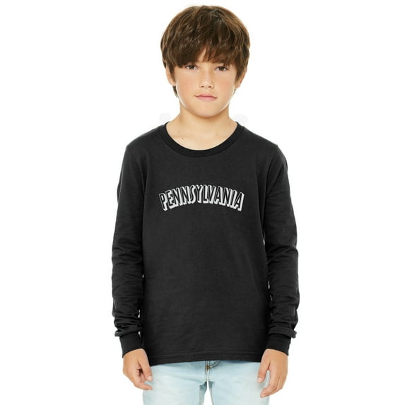 Daxton Youth Long Sleeve Pennsylvania Basic Tshirt - Black White, Medium