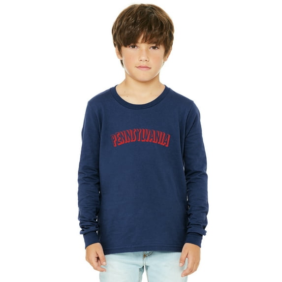 Daxton Youth Long Sleeve Pennsylvania Basic Tshirt - Navy Red, Large