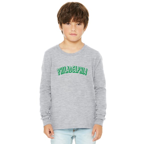 Daxton Youth Long Sleeve Philadelphia Basic Tshirt - Heather Gray Green, Small