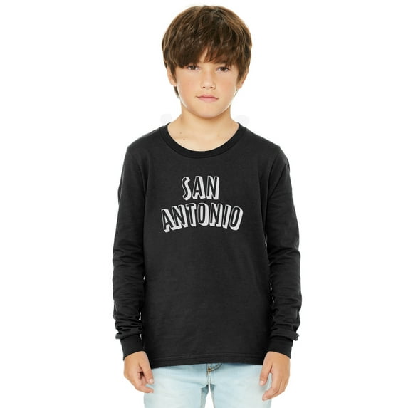 Daxton Youth Long Sleeve San Antonio Basic Tshirt - Black White, Medium
