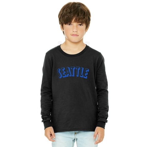 Daxton Youth Long Sleeve Seattle Basic Tshirt - Black Royal, Small