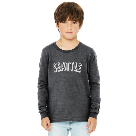 Daxton Youth Long Sleeve Seattle Basic Tshirt - Heather Charcoal White, Medium