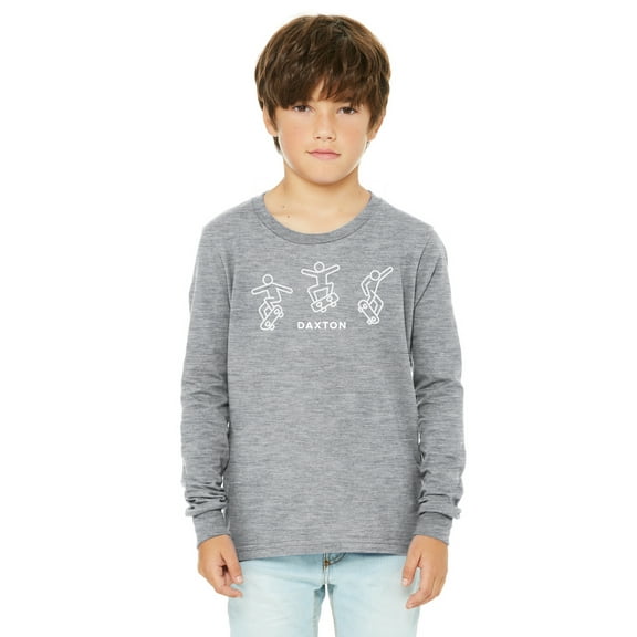 Daxton Youth Long Sleeve Skating Tee Basic Tshirt Tops, Heather Gray T Shirt, Large