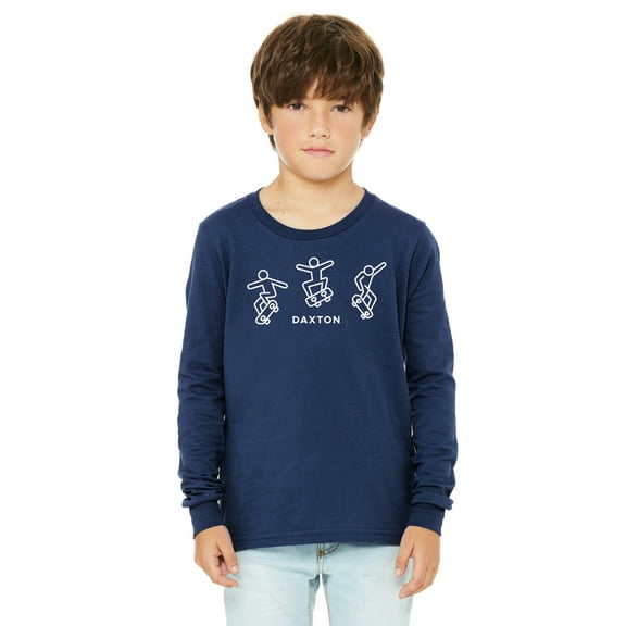 Daxton Youth Long Sleeve Skating Tee Basic Tshirt Tops, Navy T Shirt, Large