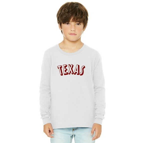 Daxton Youth Long Sleeve Texas Basic Tshirt - White Bugundy, X-Large