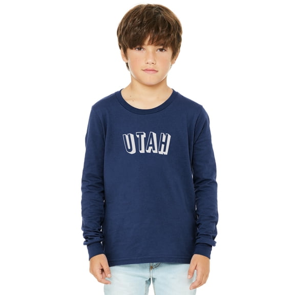 Daxton Youth Long Sleeve Utah Basic Tshirt - Navy White, Medium
