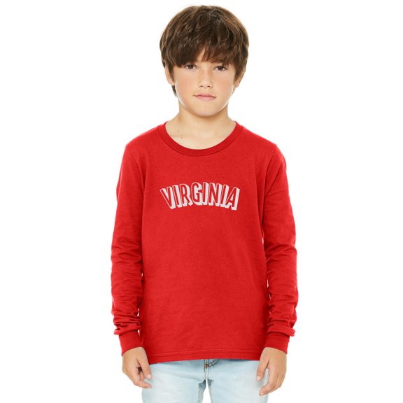 Daxton Youth Long Sleeve Virginia Basic Tshirt - Red White, Medium