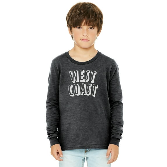 Daxton Youth Long Sleeve West Coast Basic Tshirt - Heather Charcoal White, Large
