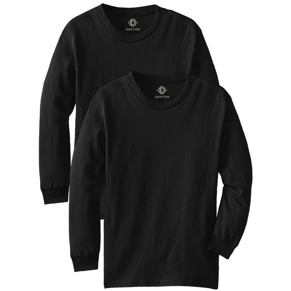 Daxton Youth Size Long Sleeve Tee Basic Tshirt Tops, 2Pk Black Black T Shirt, Size X-Large