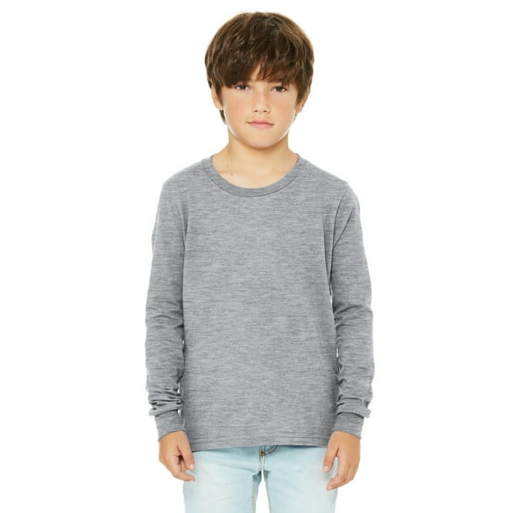 Daxton Youth Size Long Sleeve Tee Basic Tshirt Tops, Heather Gray T Shirt, Size Large