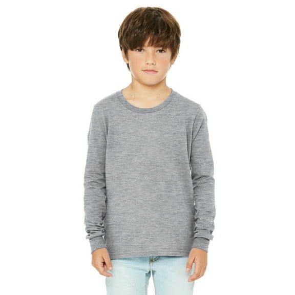 Daxton Youth Size Long Sleeve Tee Basic Tshirt Tops, Heather Gray T Shirt, Size X-Large