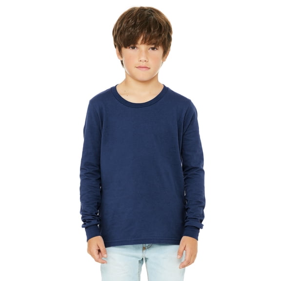 Daxton Youth Size Long Sleeve Tee Basic Tshirt Tops, Navy T Shirt, Size Large
