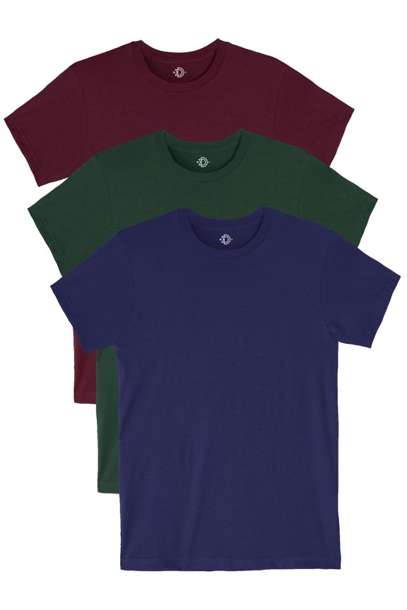 Youth Size Short Sleeve Tee Basic Tshirt Tops Packs-Burgundy,Hunter,Navy-XL