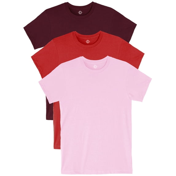 Daxton Youth Size Short Sleeve Tee Basic Tshirt Tops Packs-Burgundy,Red,Pink-M