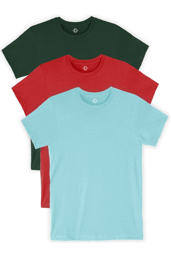 Youth Size Short Sleeve Tee Basic Tshirt Tops Packs-Hunter,Red,Celadon-XS