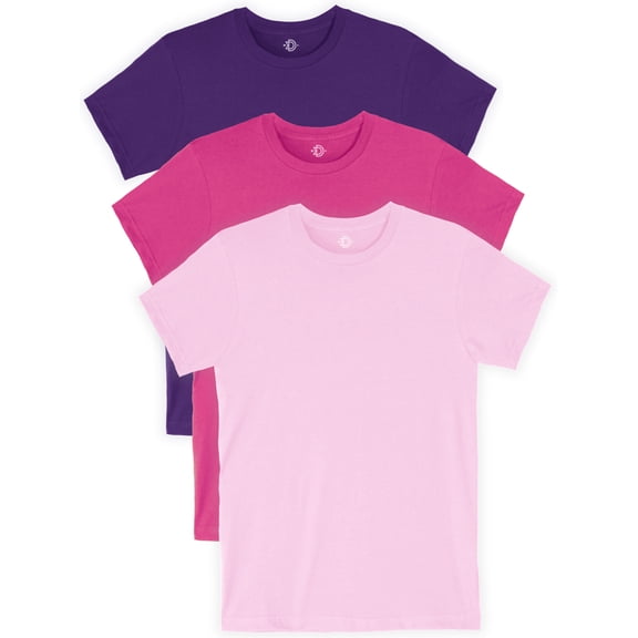 Daxton Youth Size Short Sleeve Tee Basic Tshirt Tops Packs-Purple,Hot Pink,Pink-XS