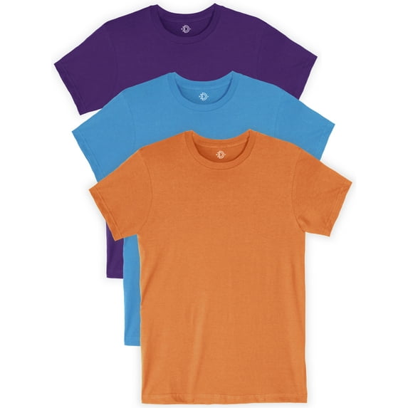 Daxton Youth Size Short Sleeve Tee Basic Tshirt Tops Packs-Purple,Turquoise,Orange-S