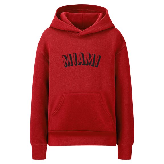 Daxton Youth Unisex Pullover Cities State Hoodie Mid-Weight Fleece Sweater - Miami Red Black, M