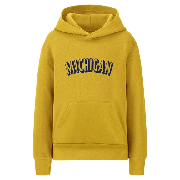 Daxton Youth Unisex Pullover Cities State Hoodie Mid-Weight Fleece Sweater - Michigan Gold Navy, M