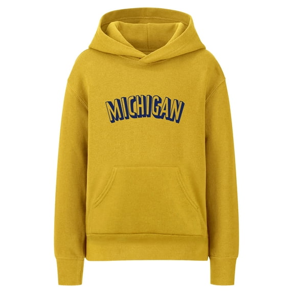 Daxton Youth Unisex Pullover Cities State Hoodie Mid-Weight Fleece Sweater - Michigan Gold Navy, S