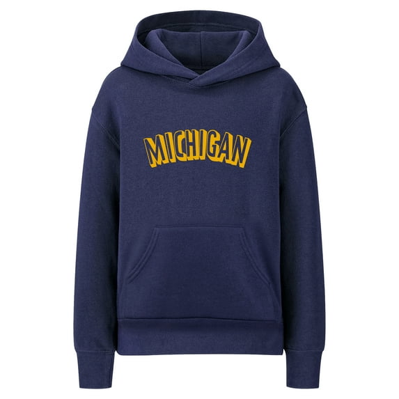 Daxton Youth Unisex Pullover Cities State Hoodie Mid-Weight Fleece Sweater - Michigan Navy Gold, XS