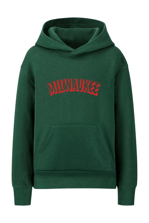 Youth Unisex Pullover Cities State Hoodie Mid-Weight Fleece Sweater - Milwaukee Hunter Red, L