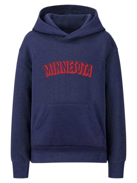 Youth Unisex Pullover Cities State Hoodie Mid-Weight Fleece Sweater - Minnesota Navy Red, XS