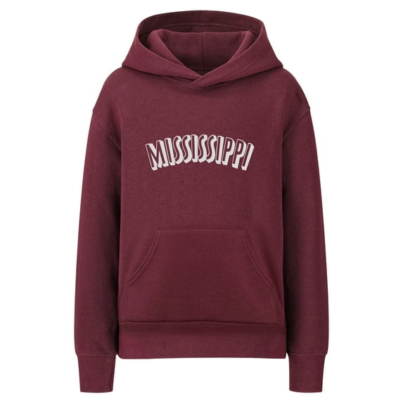 Daxton Youth Unisex Pullover Cities State Hoodie Mid-Weight Fleece Sweater - Mississippi Burgundy White, XL