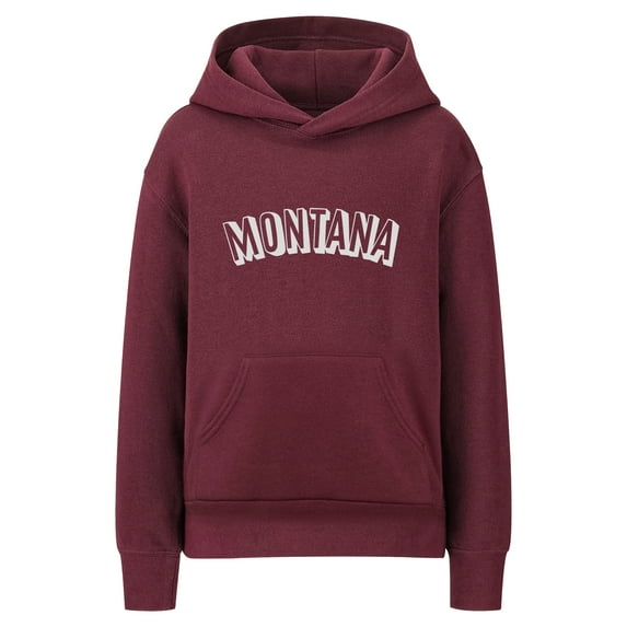 Daxton Youth Unisex Pullover Cities State Hoodie Mid-Weight Fleece Sweater - Montana Burgundy White, XS