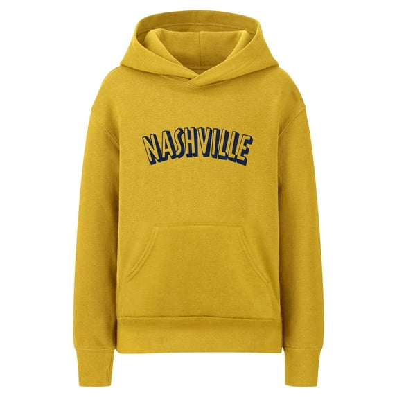 Daxton Youth Unisex Pullover Cities State Hoodie Mid-Weight Fleece Sweater - Nashville Gold Navy, L
