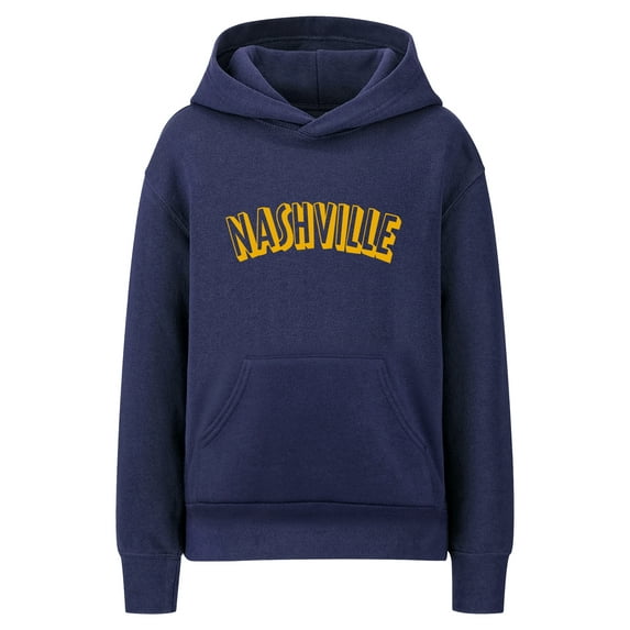 Daxton Youth Unisex Pullover Cities State Hoodie Mid-Weight Fleece Sweater - Nashville Navy Gold, S