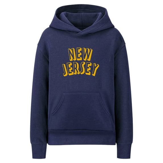 Daxton Youth Unisex Pullover Cities State Hoodie Mid-Weight Fleece Sweater - New Jersey Navy Gold, XL