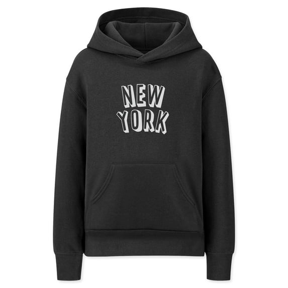 Daxton Youth Unisex Pullover Cities State Hoodie Mid-Weight Fleece Sweater - New York Black White, XL