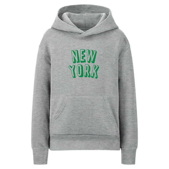 Daxton Youth Unisex Pullover Cities State Hoodie Mid-Weight Fleece Sweater - New York Heather Gray Green, XL
