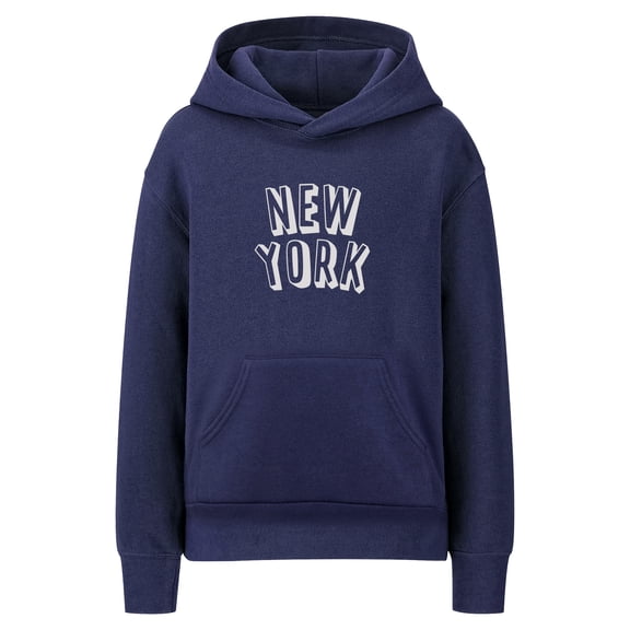 Daxton Youth Unisex Pullover Cities State Hoodie Mid-Weight Fleece Sweater - New York Navy White, L