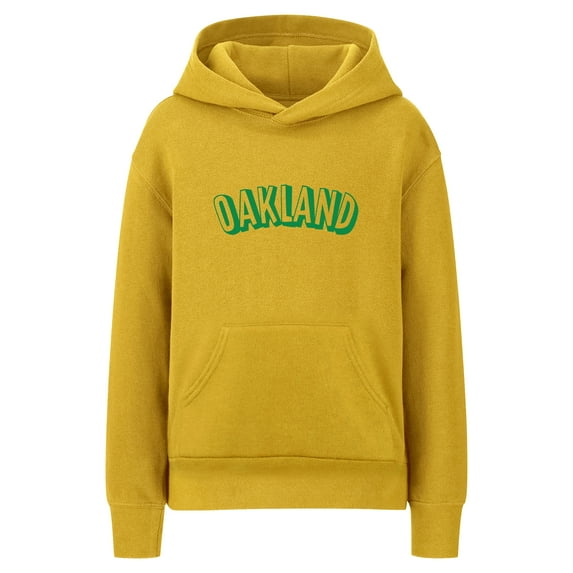 Daxton Youth Unisex Pullover Cities State Hoodie Mid-Weight Fleece Sweater - Oakland Gold Green, XL