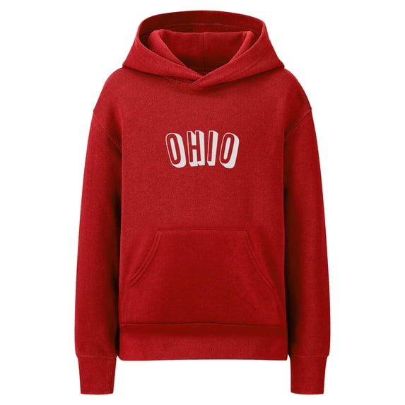 Daxton Youth Unisex Pullover Cities State Hoodie Mid-Weight Fleece Sweater - Ohio Red White, S