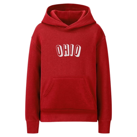 Daxton Youth Unisex Pullover Cities State Hoodie Mid-Weight Fleece Sweater - Ohio Red White, XS