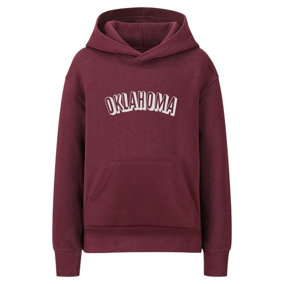 Daxton Youth Unisex Pullover Cities State Hoodie Mid-Weight Fleece Sweater - Oklahoma Burgundy White, S