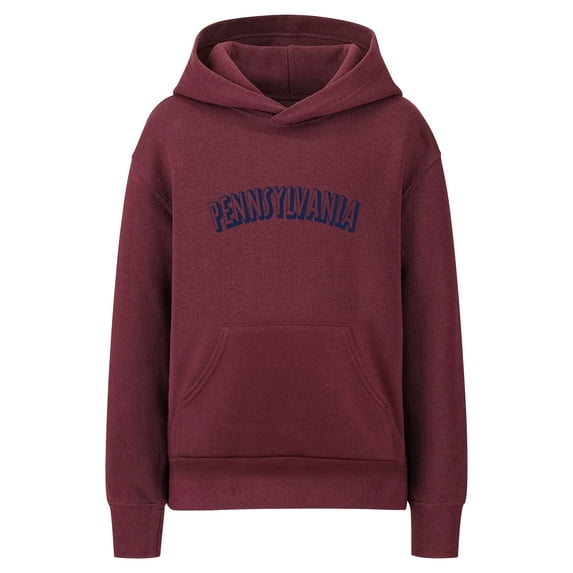 Daxton Youth Unisex Pullover Cities State Hoodie Mid-Weight Fleece Sweater - Pennsylvania Burgundy Navy, XL
