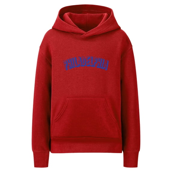 Daxton Youth Unisex Pullover Cities State Hoodie Mid-Weight Fleece Sweater - Philadelphia Red Royal, XL