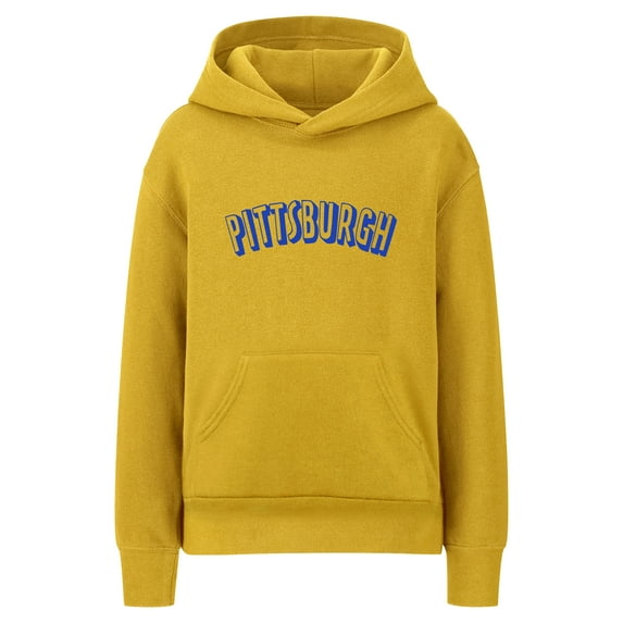 Daxton Youth Unisex Pullover Cities State Hoodie Mid-Weight Fleece Sweater - Pittsburgh Gold Royal, L